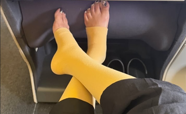 Samantha says 'compression socks' are her new fashion statement