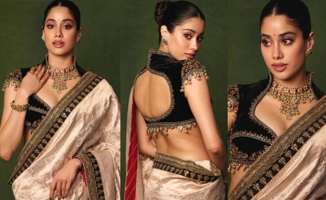 Ivory Saree, Bold Blouse: Janhvi Shines